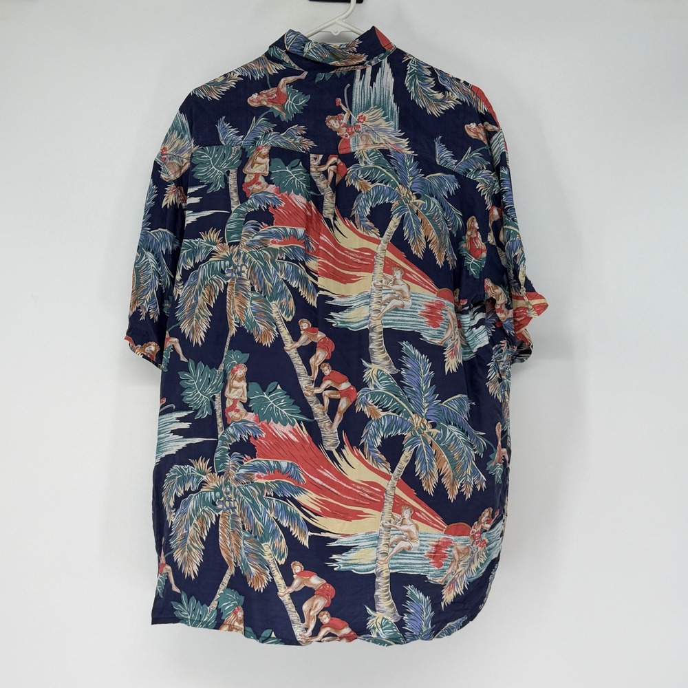 Stowaway 100% Silk Hawaiian Surfer‎ Camp Shirt Aloha Button Up XL Novelty